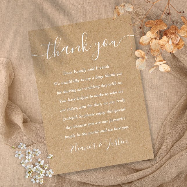 Namnteckning Bröllop Rustic Tack Placeringskort (Signature Script Wedding Rustic Thank You Place Card)