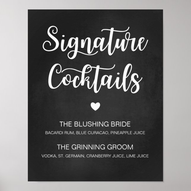 Namnteckning Cocktail Bröllop-signera Modern Calli Poster (Framsidan)