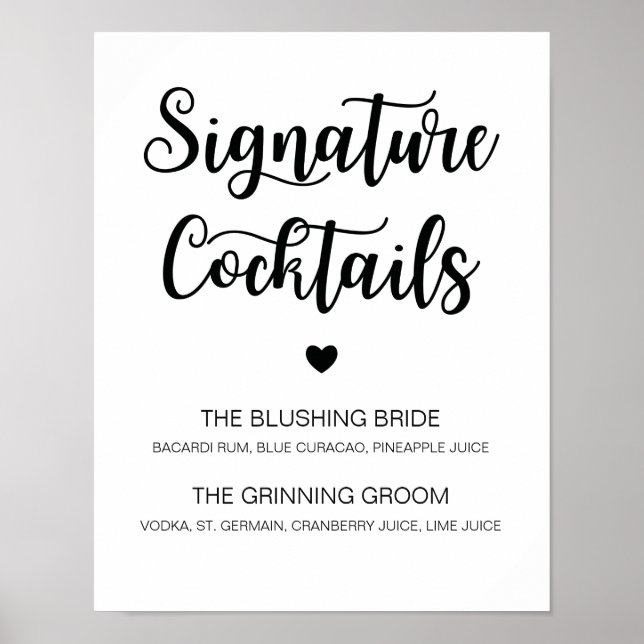 Namnteckning Cocktail Bröllop-signera Modern Calli Poster (Framsidan)