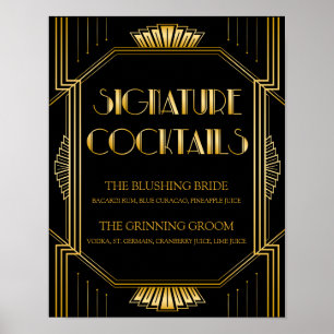 Namnteckning Cocktail Bröllop-tecken   Gatsby Art  Poster