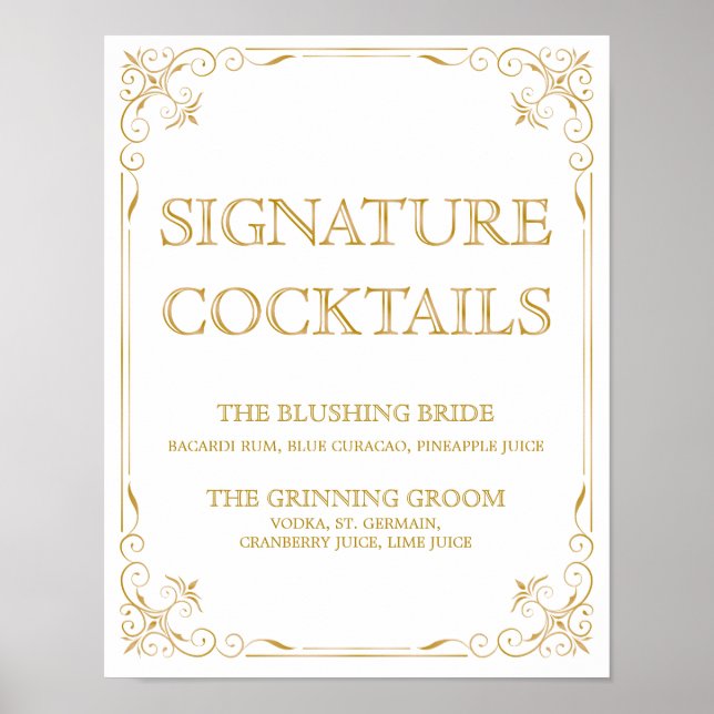Namnteckning Cocktail Bröllop-tecken | Gatsby Art  Poster (Framsidan)
