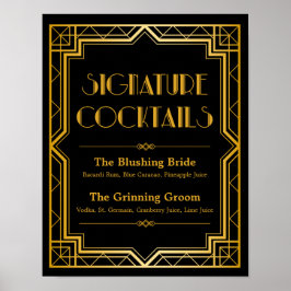 Namnteckning Cocktail Bröllop-tecken | Gatsby Art Poster