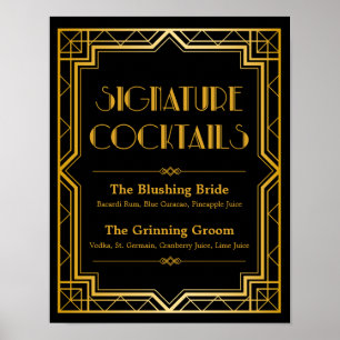 Namnteckning Cocktail Bröllop-tecken   Gatsby Art  Poster