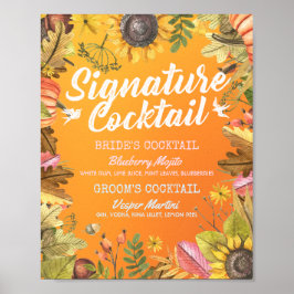 Namnteckning Cocktail Drink Menu för höstblommor Poster