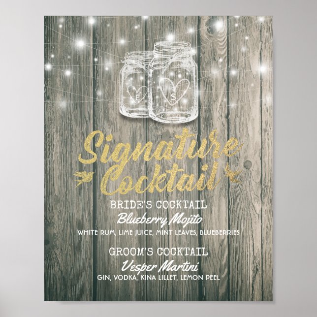 Namnteckning Cocktail Drink-meny för dekortecken i Poster (Framsidan)