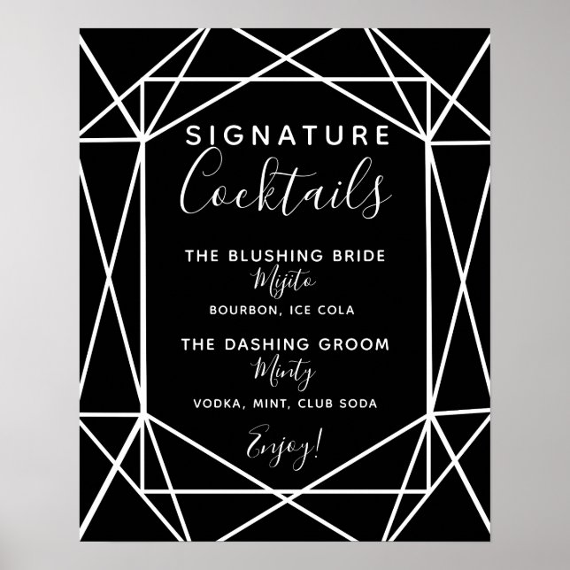 Namnteckning Cocktail pub-tecken geometriskt bröll Poster (Framsidan)