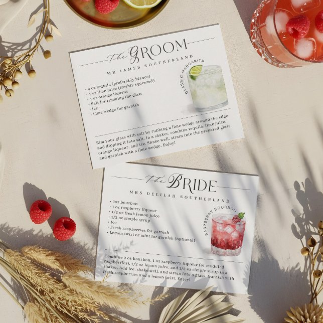 Namnteckning Cocktail Recipe för grundfärg & grund (Bride & Groom Watercolor Signature Cocktail Recipe)