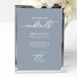 Namnteckning Cocktails Chic Script Dusty Blue Sign Poster<br><div class="desc">Namnteckning Cocktails Chic Script Dusty Blue Sign</div>