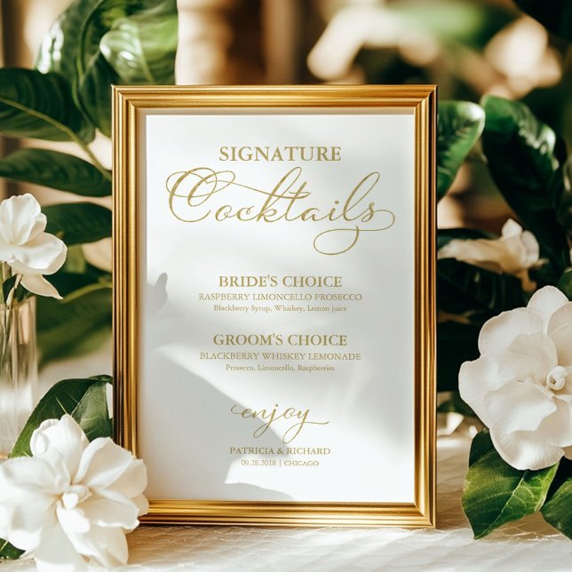 Namnteckning Cocktails Gold Foil Bröllop-tecken Poster (Skapare uppladdad)
