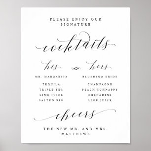 Namnteckning Cocktails Hans & Hers Pub Menu-signat Poster