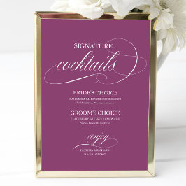 Namnteckning Cocktails Rosa Cassis Bröllop Sign Poster