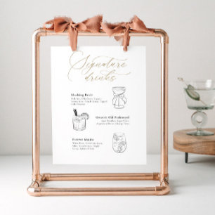 Namnteckning Cocktails Sign med Drink Illustration Poster
