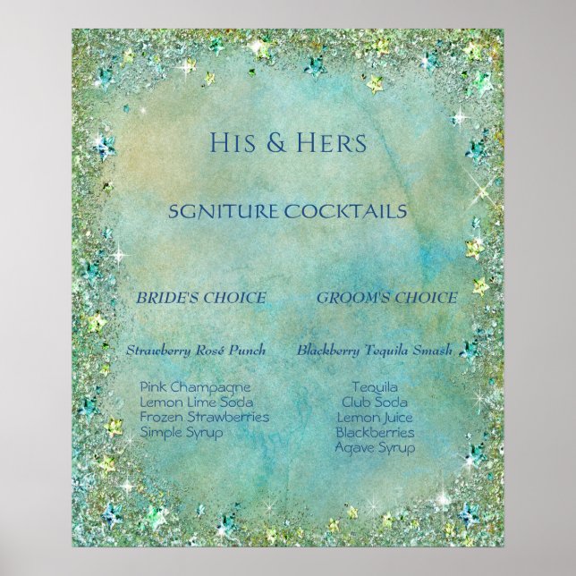 Namnteckning Cocktails Tropical Blue Grönt Glitter Poster (Framsidan)
