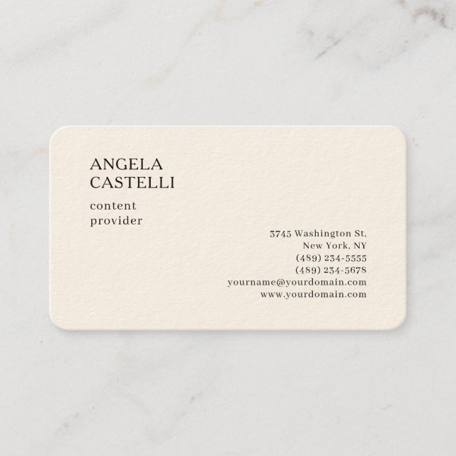 Namnteckning Cream Trendig Modern Minimalist Plain Visitkort (Framsida)