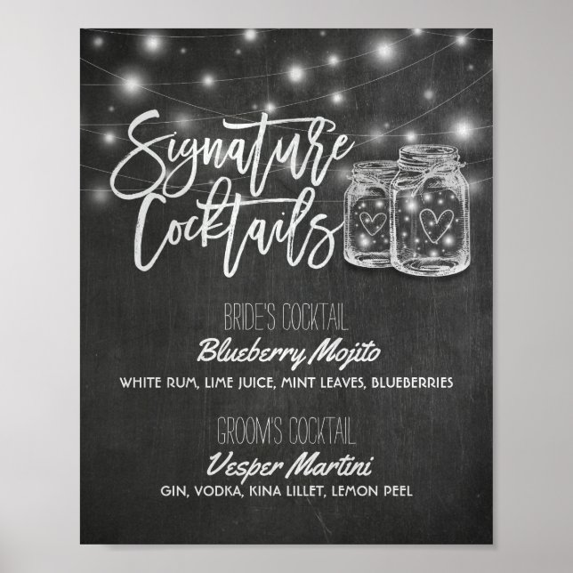 Namnteckning Dekortecken för Cocktail Drink Menu B Poster (Framsidan)