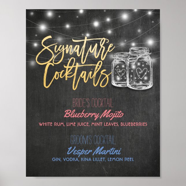 Namnteckning Dekortecken för Cocktail Drink Menu B Poster (Framsidan)