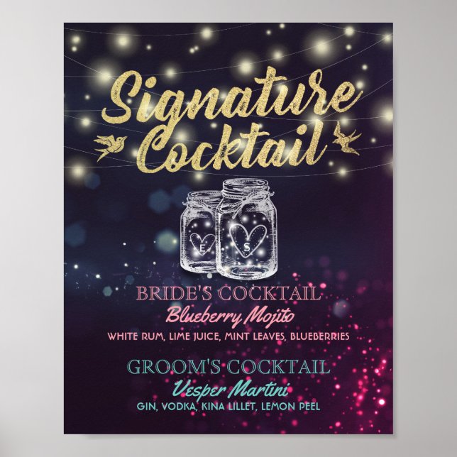 Namnteckning Dekortecken för Cocktail Drink Menu B Poster (Framsidan)