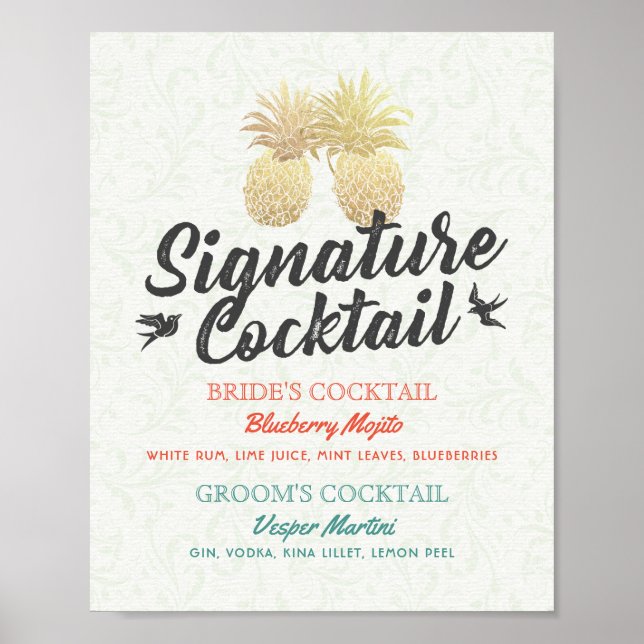 Namnteckning Dekortecken för Cocktail Drink Menu B Poster (Framsidan)