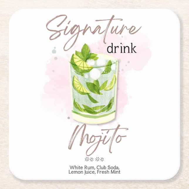 Namnteckning drink Mojito Underlägg Papper Kvadrat (Framsidan)