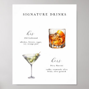 Namnteckning Drinks Bröllop Cocktail Poster