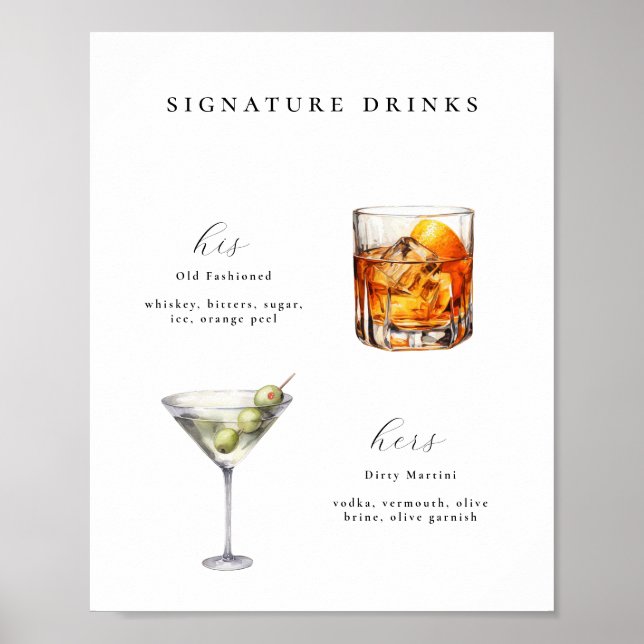 Namnteckning Drinks Bröllop Cocktail Poster (Framsidan)
