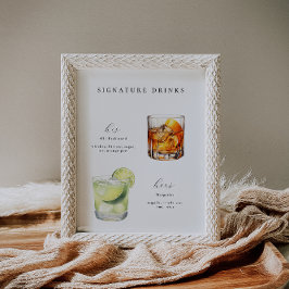 Namnteckning Drinks Bröllop Cocktail Poster