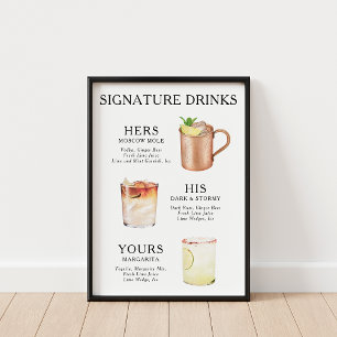 Namnteckning Drinks Bröllop Cocktail Poster