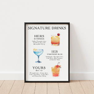 Namnteckning Drinks Bröllop Cocktail Poster