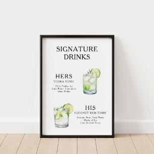 Namnteckning Drinks Bröllop Cocktail Poster