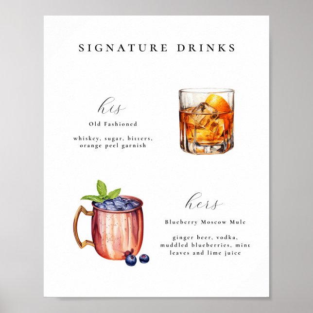 Namnteckning Drinks Bröllop Cocktail Pub Poster (Framsidan)