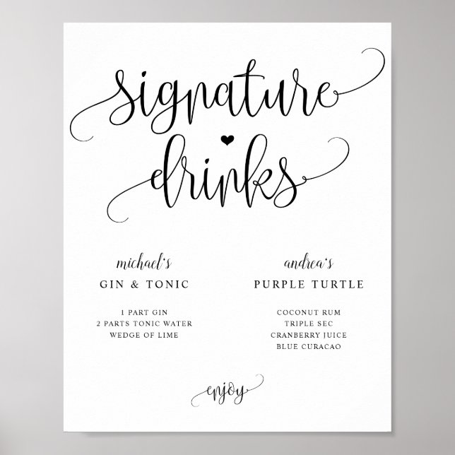 Namnteckning Drinks Bröllop Sign Rustic Calligraph Poster (Framsidan)