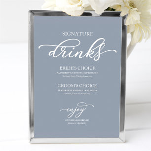 Namnteckning Drinks Chic Script Dusty Blue Sign Poster