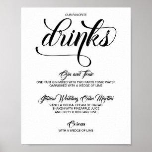 Namnteckning Drinks Cocktails Bröllop Sign - Black Poster