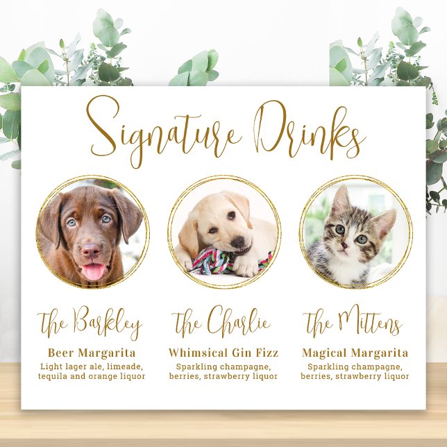 Namnteckning Drinks Elegant Guld 3 Photo Pet Bröll Poster (Skapare uppladdad)