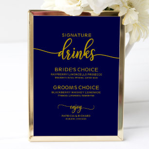 Namnteckning Drinks Elegant Guld marint blåtecken Poster