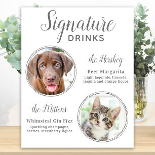 Namnteckning Drinks Elegant Silver Pet Bröllop Pho Poster