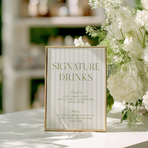 Namnteckning Drinks-meny för Sage Grönt & Beige Inbjudningar