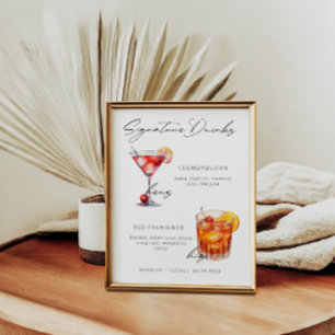 Namnteckning Drinks Modern Black & White Poster