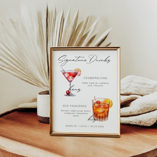 Namnteckning Drinks Modern Black & White Poster (Skapare uppladdad)