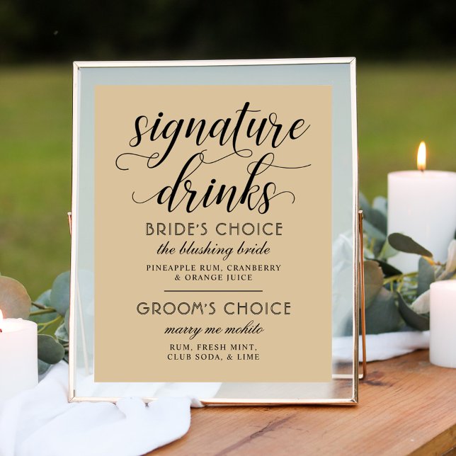 Namnteckning Drinks Modern Kraft och Black Script Poster (Skapare uppladdad)