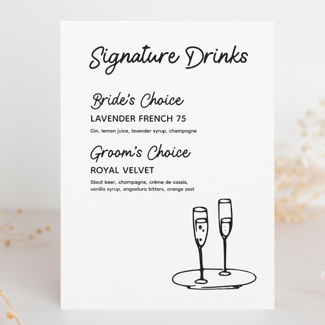 Namnteckning Drinks Modern Minimalist Bröllop-teck (Cheers to love! Custom signature drink signs to showcase your bride and groom's favorite sips.)