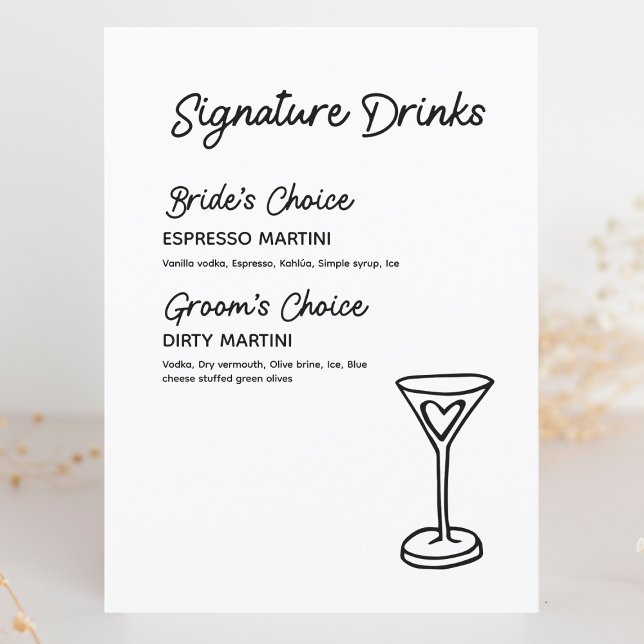 Namnteckning Drinks Modern Minimalist Bröllop-teck (Add a personal touch to your wedding reception with this stylish signature drinks menu.)