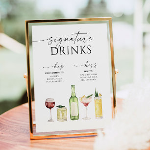 Namnteckning Drinks-signatur i minimalt Bröllop Poster