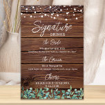 Namnteckning Drinks String Ljus Personligt bröllp  Poster<br><div class="desc">Namnteckning Drinks! Modern men rustik eukalyptus och sträng ljus på land rustiskt trä med elegant kalligrafi, detta namnteckning pub-tecken med två cocktails 'the Bride' and 'the Groom', personlig med dina favoritdrycker. Anpassa det här elegant bröllop-tecknet med namn och namnteckning drycker! COPYRIGHT © 2020 Judy Burrows, Black Hund Art - Med...</div>