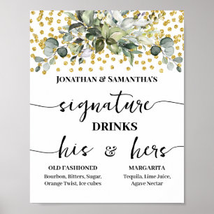 Namnteckning Drinks Wedding Reception Eucalyptus G Poster