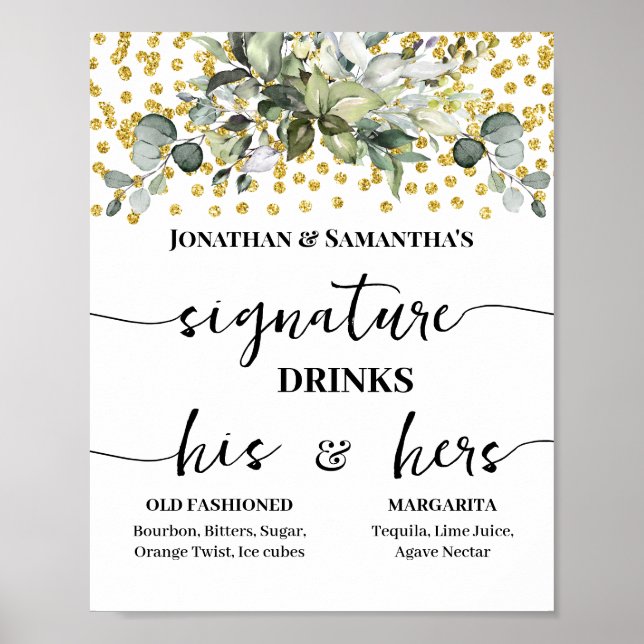 Namnteckning Drinks Wedding Reception Eucalyptus G Poster (Framsidan)