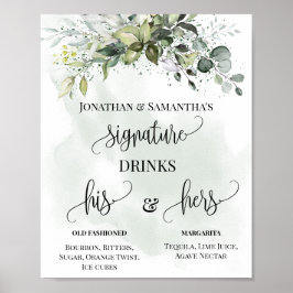 Namnteckning Drinks Wedding Reception Eucalyptus S Poster