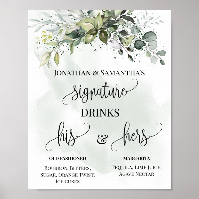Namnteckning Drinks Wedding Reception Eucalyptus S Poster (Framsidan)