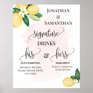 Namnteckning Drinks Wedding Reception Lemons Rosa  Poster
