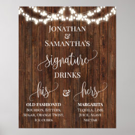 Namnteckning Drinks Wedding Rustic Sign Poster
